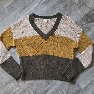 Wild Honey V-Neck Sweater in Cream, Mustard, and Brown